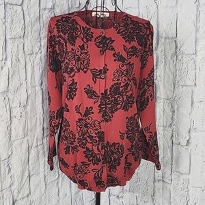 AUGUST‎ SILK Black and Red Floral Button Up Sweater Size Medium/Large